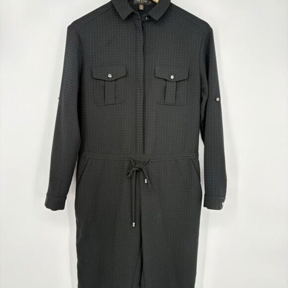 Ted Baker Triksie Jumpsuit Black Rolled Long‎ Sleeve Drawstring V Neck 0 - Picture 3 of 8